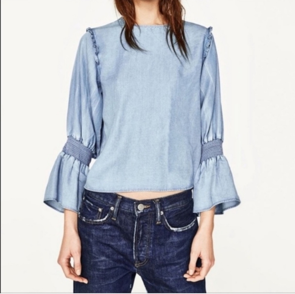 Zara Chambray bell sleeve top